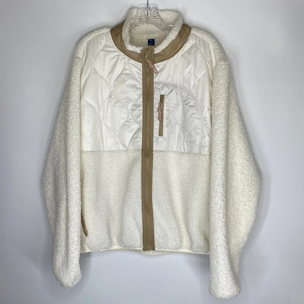 Old Navy Off White Fuzzy Sherpa Full Zip Jacket Size Large Tall